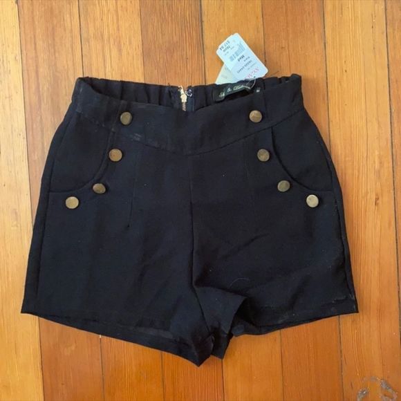 a'gaci Pants - Black Shorts W/Gold Buttons